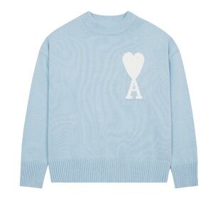 Ami Sky Blue Turtleneck with White Heart